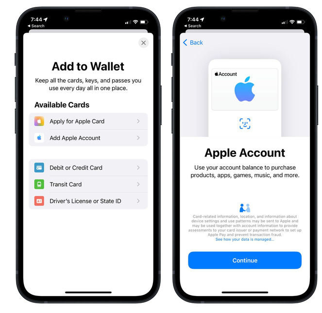 麻章苹果手机维修分享iOS 15.5钱包App如何添加 Apple 账户 