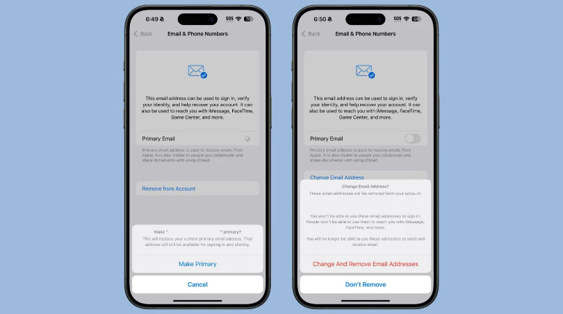 麻章苹果手机维修分享苹果 iOS 18.1 支持设置“主要”邮箱地址并更改 iCloud 邮箱 